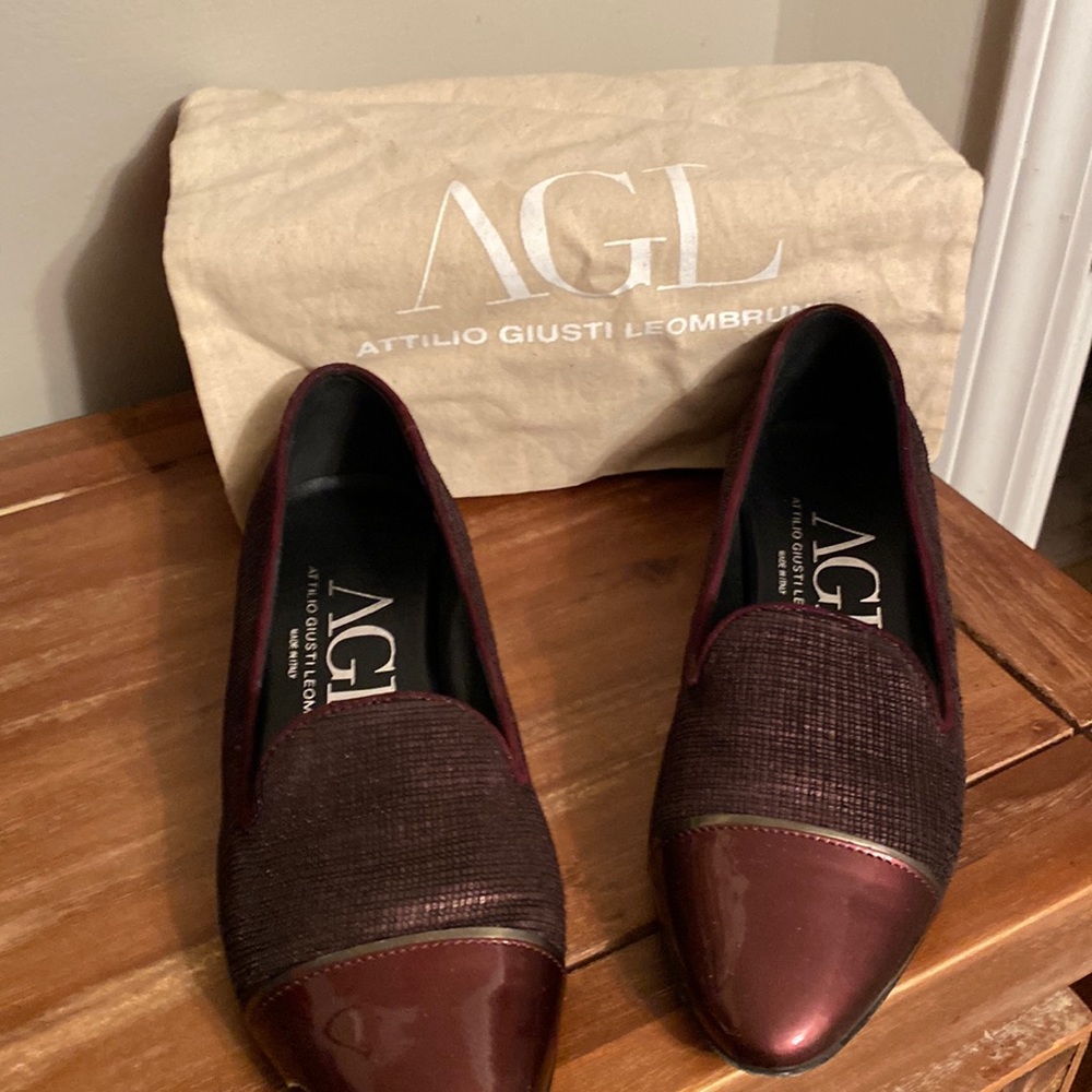 AGL  Burgandy flats size 38 in excellent condition worn twice